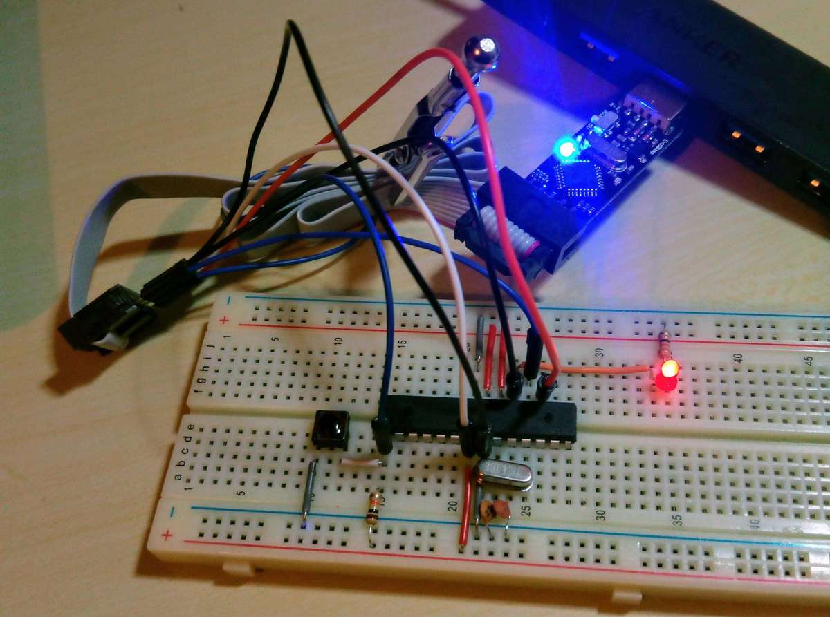 MCU and LED on a breadboard